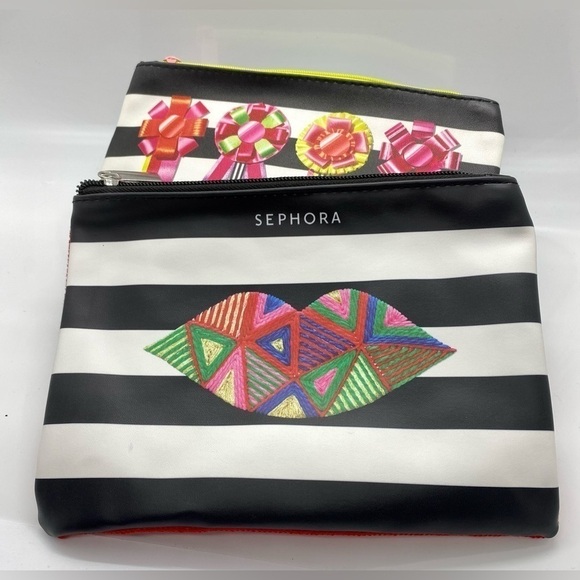 Sephora Lips Bows Makeup Bag Cosmetic Bag Pencil Bag Limited Edition set - Picture 1 of 10